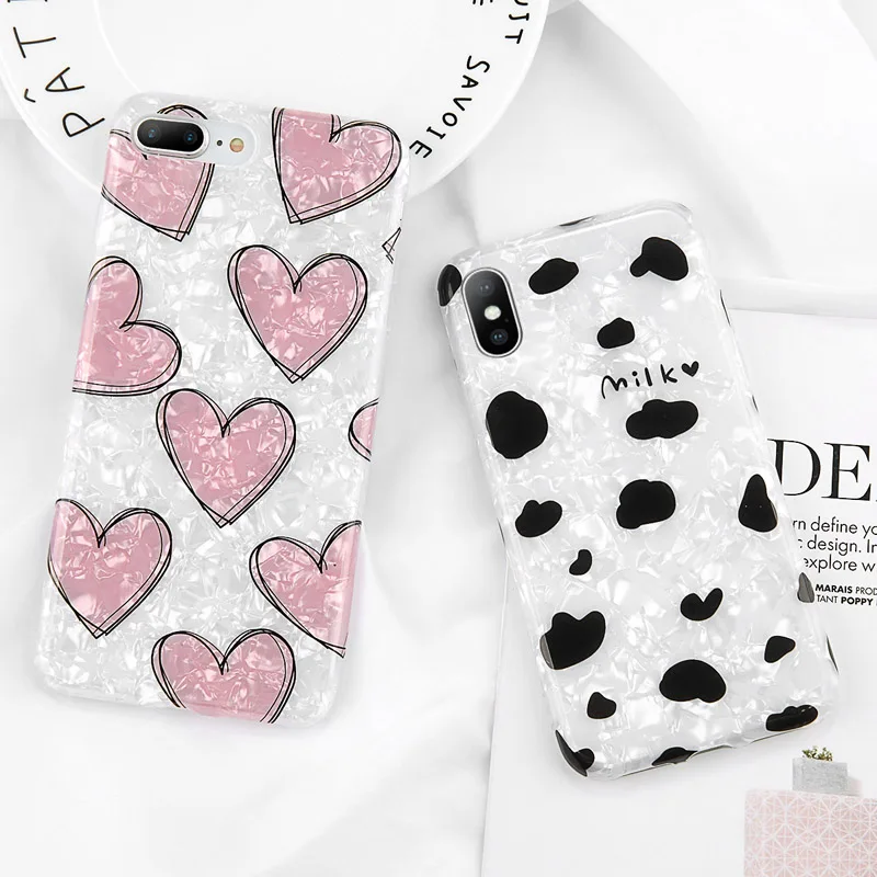 

OTTWN Dream Shell Phone Case For iPhone XR XS MAX Milk Love Heart Phone Case For iPhone X XS 6 6s 7 8 Plus Soft TPU Back Cover
