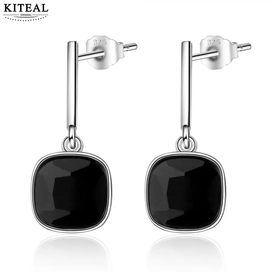 KITEAL 925 хит посеребренные простые черные квадратные серьги для женщин, свадебные ювелирные изделия