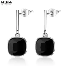 KITEAL 925 хит посеребренные простые черные квадратные серьги для женщин, свадебные ювелирные изделия