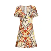 2019 новый богемный Национальный стиль ретро обтягивающее платье Новый v-образным вырезом печатных шифон тенденции моды Личность взрыв