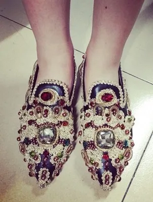 Casual Schuhe on Spitz Luxus Stil Kristall Damen Palace Slip Loafers Abesire Gold Weibliche Wohnungen Für Frauen Vintage Gilrs 2019 wXx7xTF