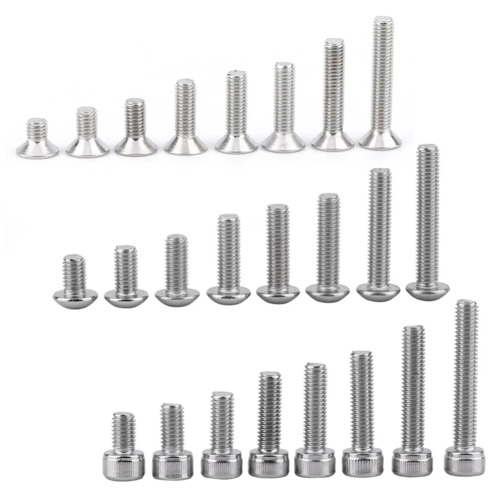 

Hot 160pcs/set M5 SS304 Stainless Steel Screw Bolts Hex Button Flat Head Cap Screws With Nuts Assortment Kit Fastener Hardware