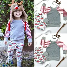 Рождественский комплект одежды для новорожденных мальчиков и девочек, комплект из топа и леггинсов