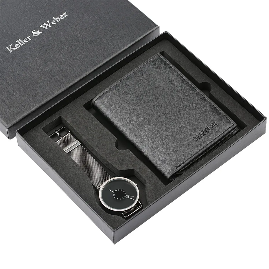 

Mens Watch Quartz Steel Wristwatch Minimalist Fashion Wallet Watch Gift Set for Boyfriend Luxury High Quality Watch Mens reloj