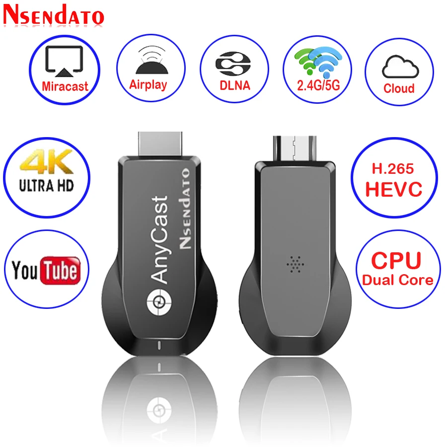 Anycast M100 2.4G/5G 4K Miracast Any Cast Wireless DLNA AirPlay HDMI TV Stick Wifi Display Dongle Receiver for IOS Android PC Anycast M100 2.4G/5G 4K Miracast Any Cast Wireless DLNA AirPlay HDMI TV Stick Wifi Display Dongle Receiver for IOS Android PC