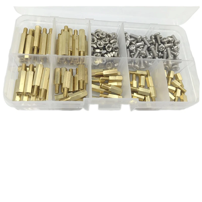 

CNIM Hot 210pcs M3 Male Female Brass Spacer Standoff/Stainless Steel Screw/Nut Assortment Kit Brass + Stainless Steel