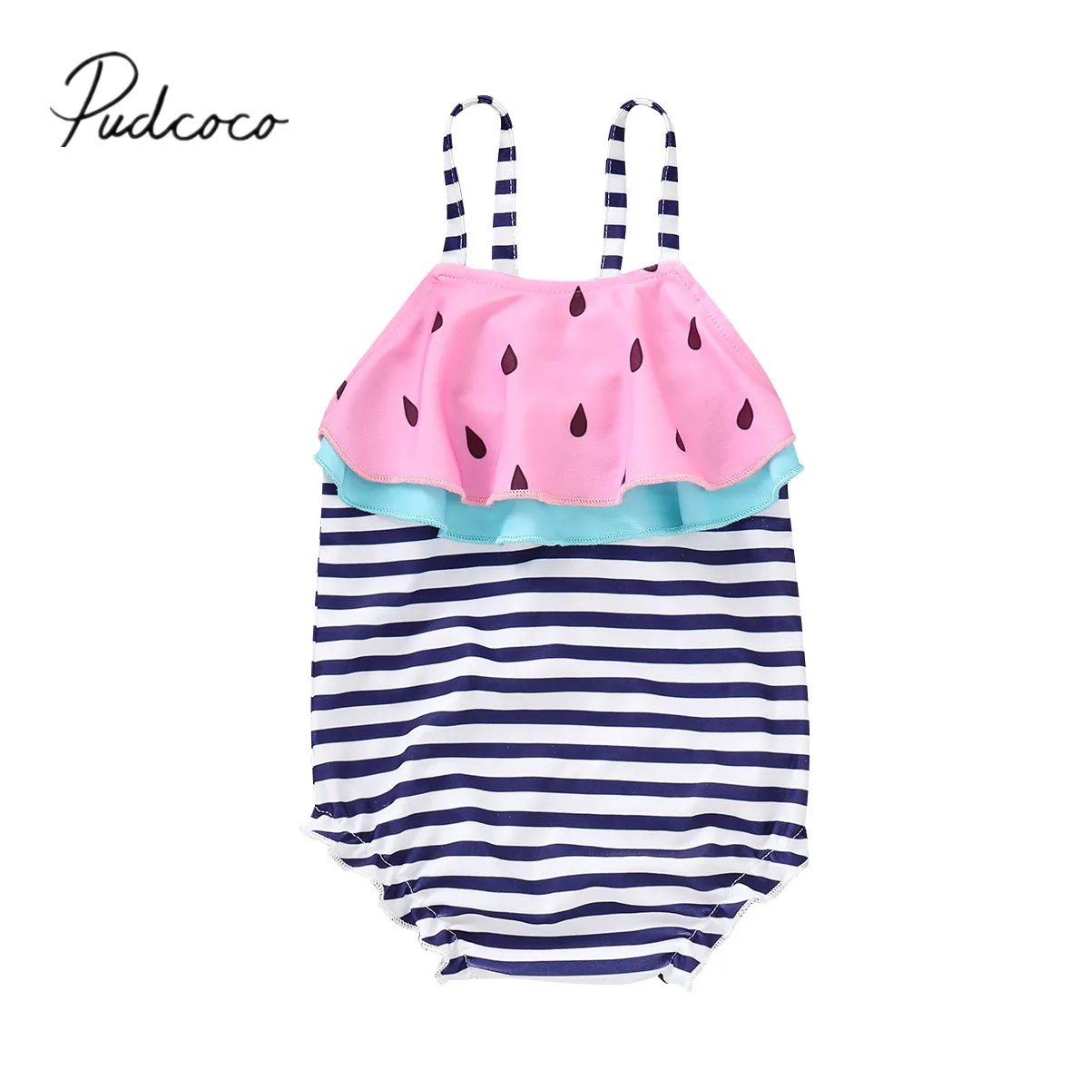 

2019 Brand New 1-6Y Toddler Baby Kids Girls Stripe Watermelon Swimsuit Sleeveless Ruffles Swimwear Ruffle Bikini Bathing Suit