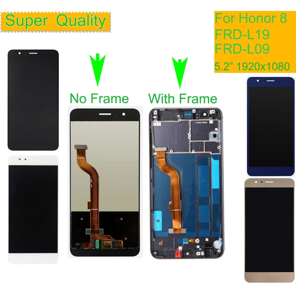 

10Pcs/lot LCD For HUAWEI Honor 8 LCD Display Touch Screen Digitizer with Frame For Honor8 FRD-L19 FRD-L09 LCD Assembly Complete