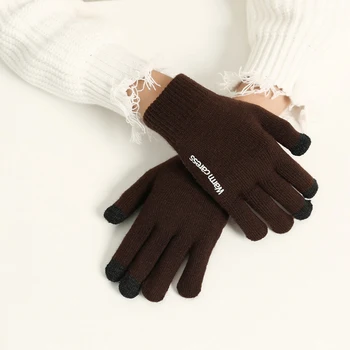 

Touch Screen Gloves Autumn And Winter Wool Plus Velvet Slip Rubber Gloves Warm Couple Models Knit Fashion Casual Gloves