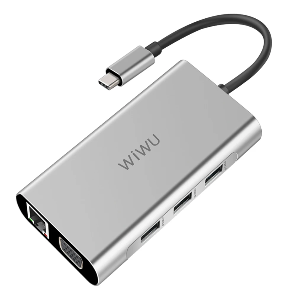 

Hot AMS-Wiwu 10 In 1 Usb Hub For Macbook Usb C To Hdmi/Vga/Rj45 Thunderbolt 3 Adapter For Dell/Samsung/Huawei P20 Pro Type-C U