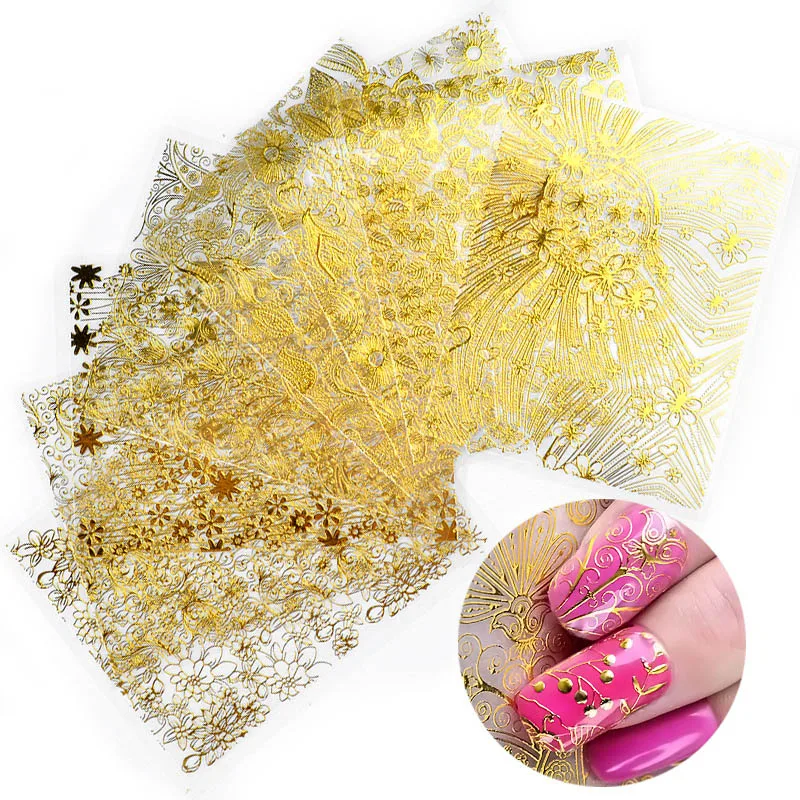

Nail Art Manicure DIY Rhinestone Stickers Decals Gold 3D Metal Nail Sticker Applique Gold Back BP Series Polish 8 PCS