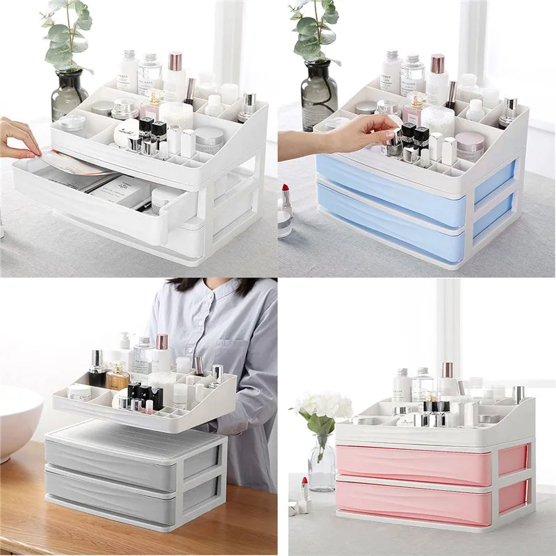 

2 Tier desktop makeup storage box cosmetic Drawer Organiser Jewelry Makeup Cabinets Case Pens Sundry Home Barthroom table