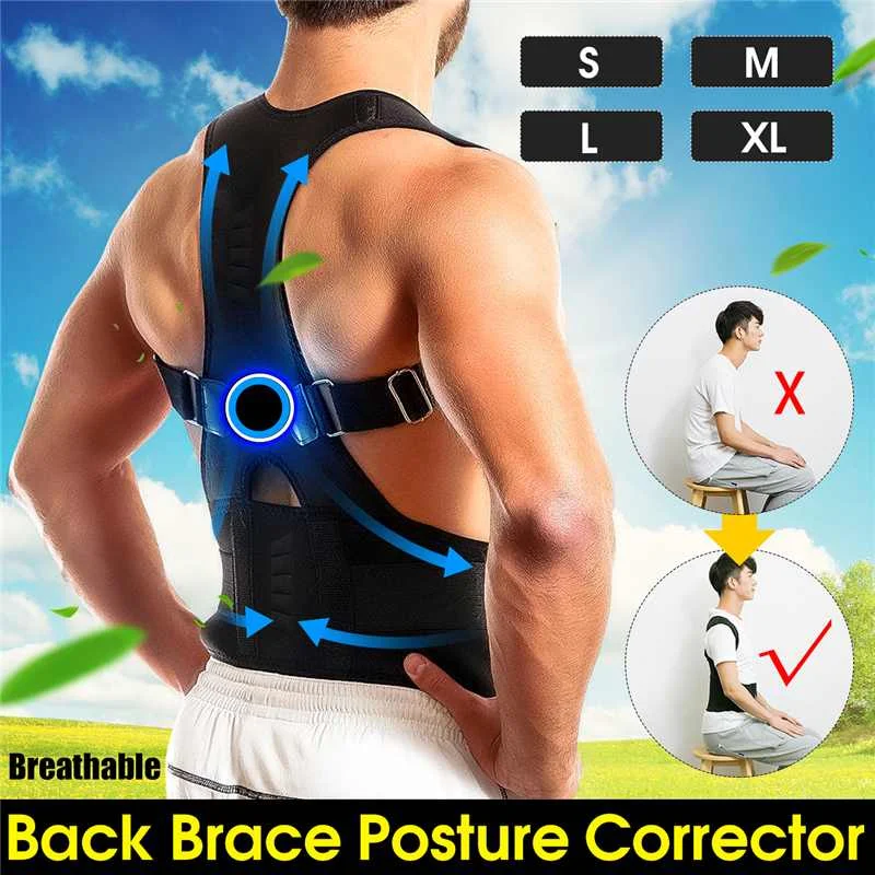 

SGODDE Black Adjustable Magnetic Posture Corrector Shoulder Back Support Brace Corset S/M/L/XL Men Beltband Straightener