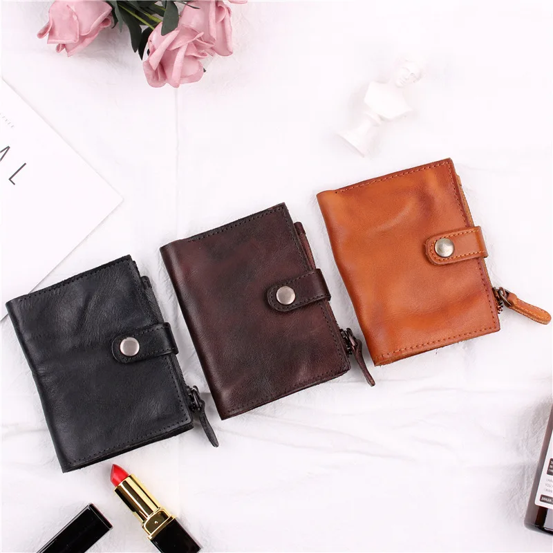 

Original Leather handmade wallet male short section retro first layer cowhide men women young leather retro Vintage wallets