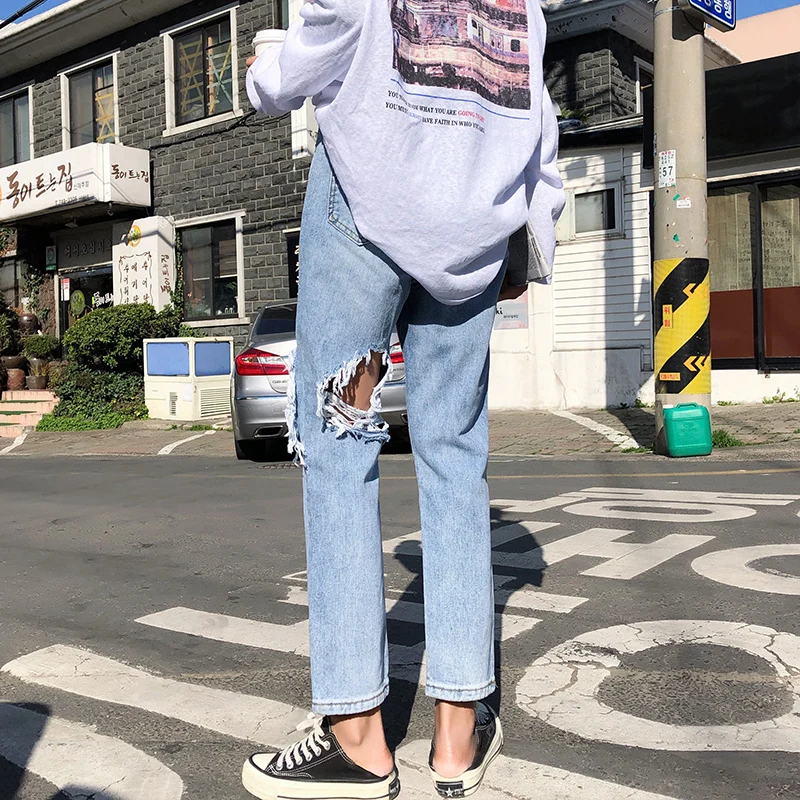 2019 Boyfriend Ripped Jeans For Women Pants Loose Trousers Denim Vintage Mom Jeans High Waist Jeans Woman