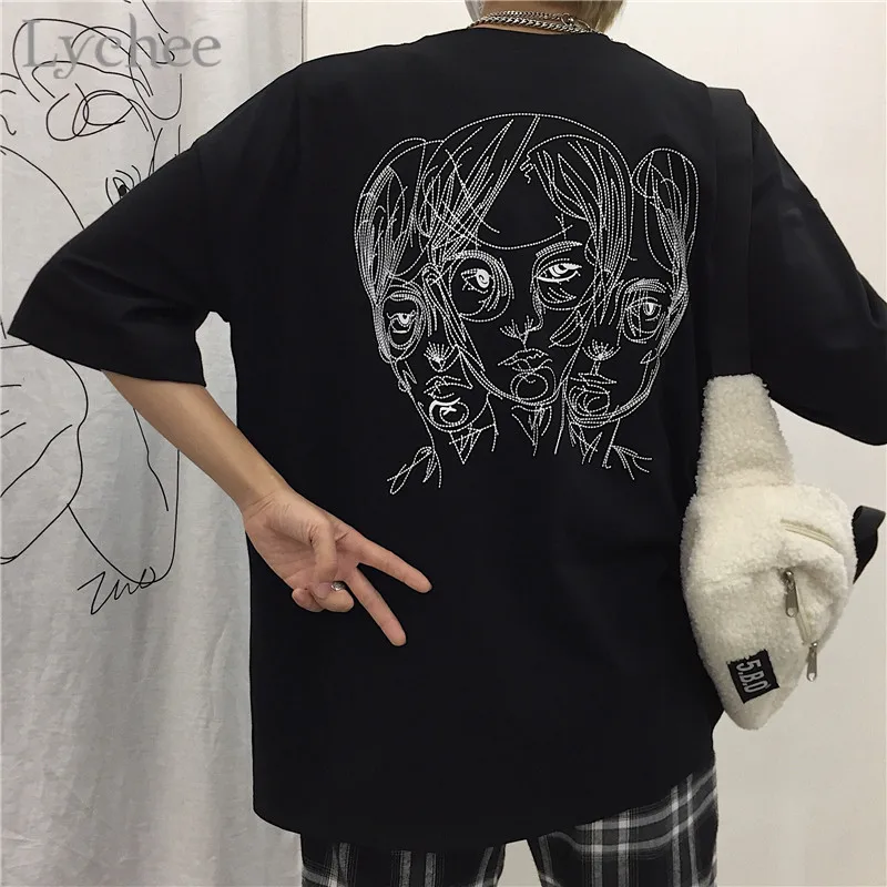 Lychee Harajuku женская футболка с принтом головы круглым вырезом коротким рукавом