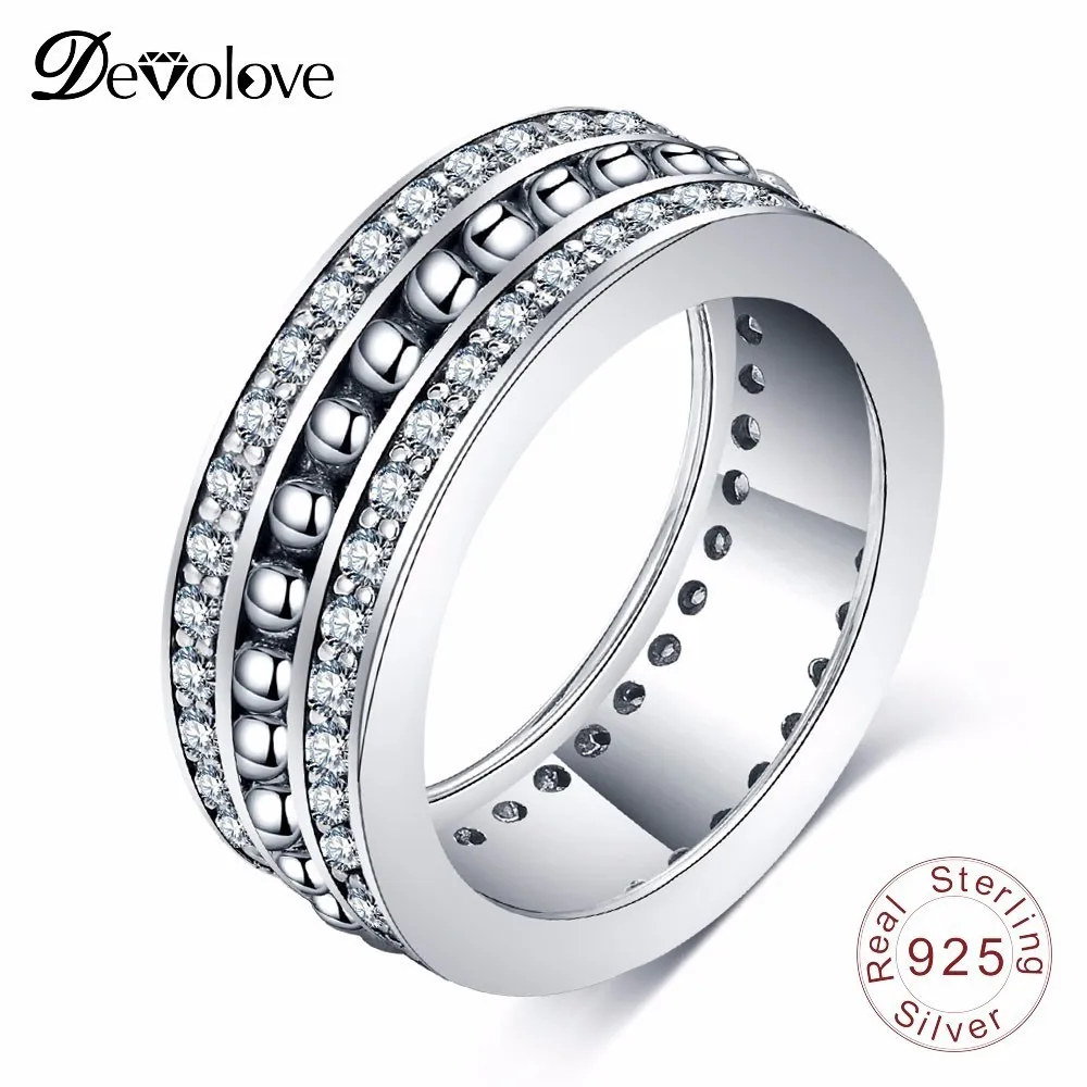 

DEVOLOVE Vintage Shimmering Zircon Antique 925 Sterling Silver Ring For Women Men Jewelry bijoux PSRI0122-B Dropshipping