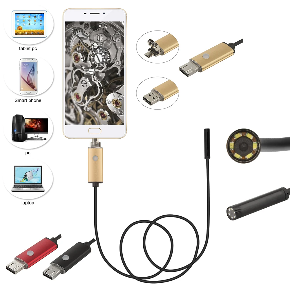 

5.5mm Lens 2IN1 USB Endoscope Camera 1m/2m Soft Wire Borescopes For Android Phone And PC For Pipe Car Repair inspection camera