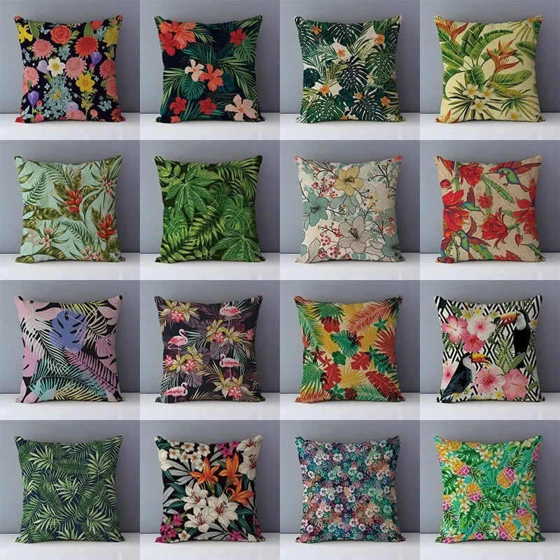 

Nordic plant tropic flowers printed couch cushion cover 45x45cm home decorative pillows cotton linen pillowcase YOUNMLEY QX-N2