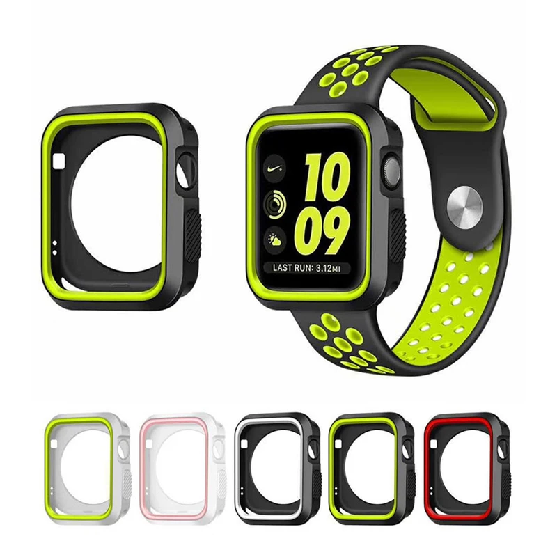 

protective case with Silicon Sports Band Colorful wrist Strap for Apple Watch iwatch 38mm 42mm Bracelet Series 3 series 2 & 1