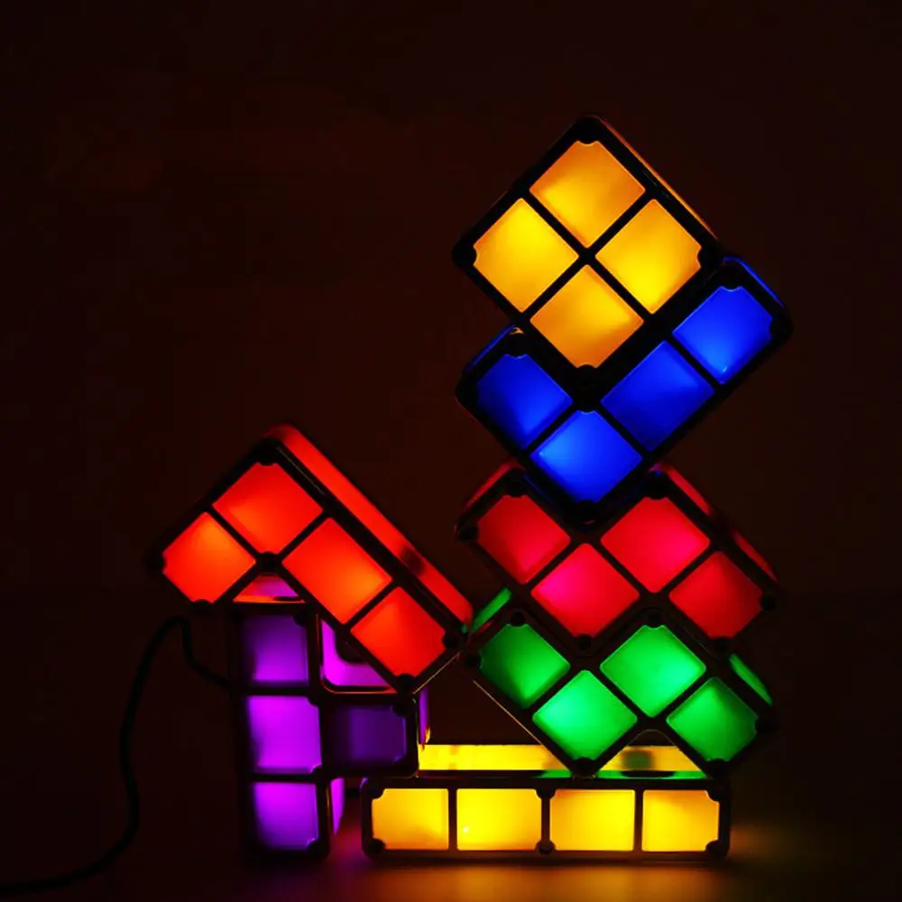 3D DIY Tetris Паззл-светильник, Штабелируемый светодиодный настольный светильник, конструктор, блок, Ночной светильник, ретро игровая башня для детей, красочные кирпичные игрушки