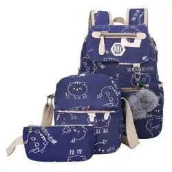 3 шт./компл. милый рюкзак на плечо с рисунком из мультфильма для женщин и мужчин подростковые холщовые дорожные сумки Наплечная школьная
