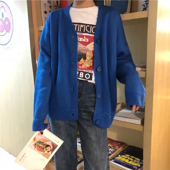 

PEONFLY Fashion Elegant Warm Spring Autumn Sweater Cardigan Women Solid Knitted Coat Korean Style Sweater Loose Casual Cardigan