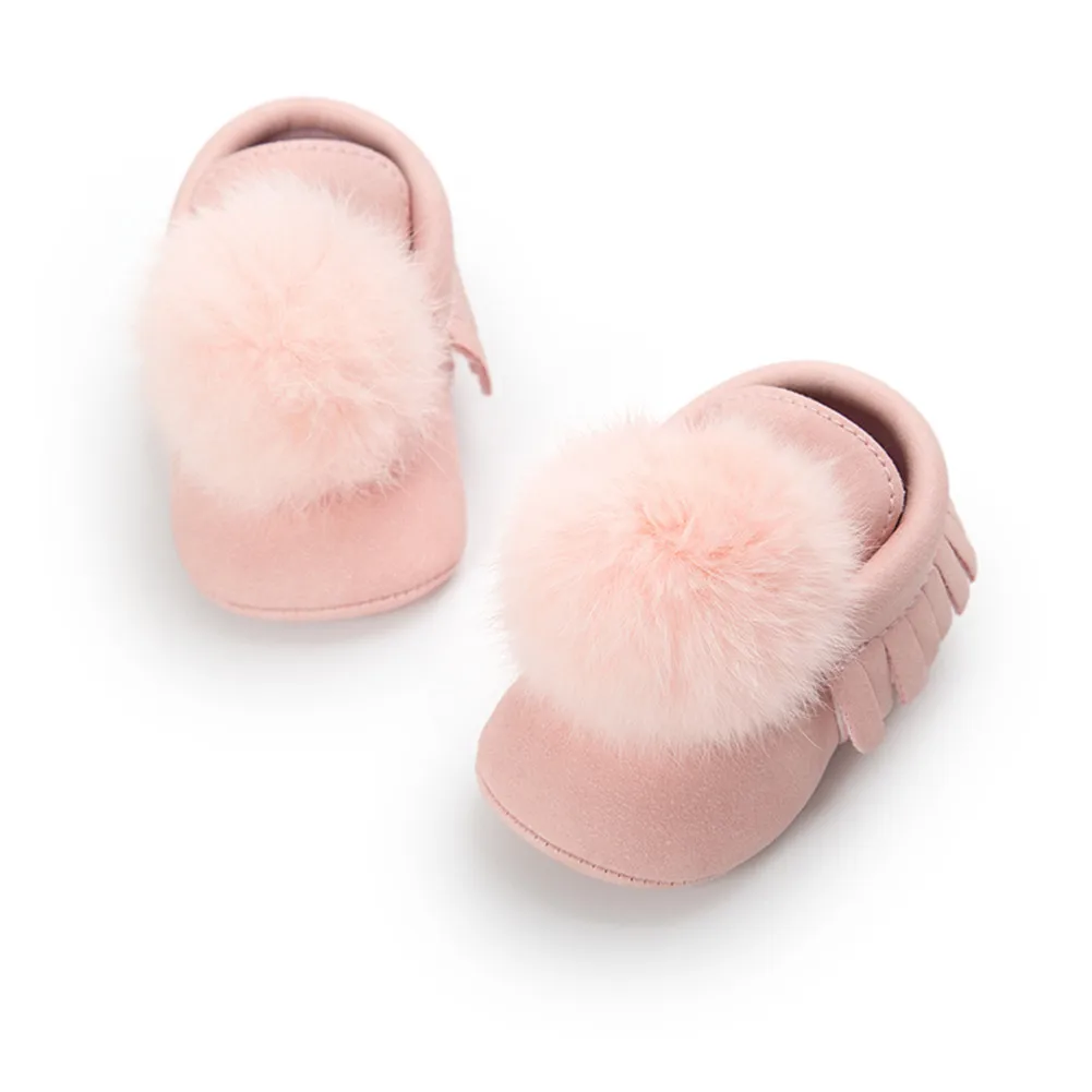 Детская зимняя теплая обувь для мальчиков и девочек, обувь с помпонами, кроссовки, зимние сапоги на мягкой подошве, нескользящая обувь для новорожденных 0-18 месяцев