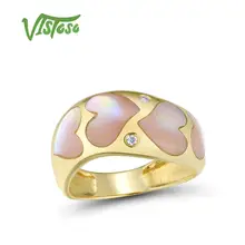 VISTOSO, золотые кольца для женщин, настоящее кольцо из желтого золота 14 к 585 пробы, сверкающий бриллиант, необычное сердце, Розовый перламутр, хорошее ювелирное изделие