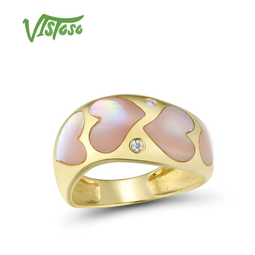 

VISTOSO Gold Rings For Women Genuine 14K 585 Yellow Gold Ring Sparkling Diamond Pink Mother of Pearl Anniversary Fine Jewelry