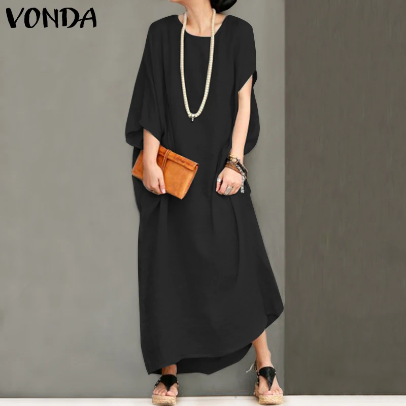 VONDA Women Sexy Maxi Long Dress 2019 Summer Vintage Casual Loose O ...