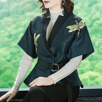 

2019 Vintage Elegant Office Lady Work Fashion Women Blouse Batwing Short Sleeves Emrobidery Top Loose Shirt