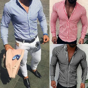 

M-3XL Fashion Men's Luxury Stylish Vertical Striped Shirts Smart Casual Dress Shirts Long Sleeve Slim Fit Streetwear Shirts