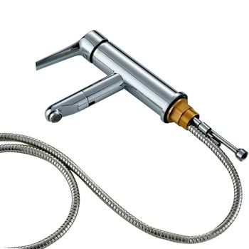 

1pc Single Lever Faucet Sturdy Brushed Single Handle Pull Out Sink Faucet Sprayer for Bathroom Kitchen