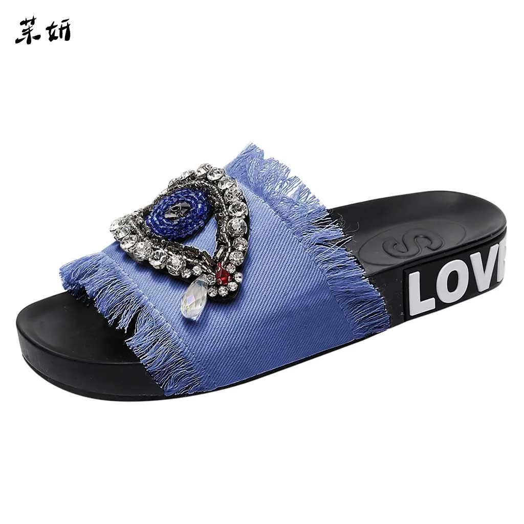 

2019 New Explosion Summer Spring Slippers Luxury Brands Ladie Girls Crystal Flat Sandals Slippers Beach Zapatos De Mujer #78