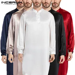 Nightgown Men Robe Pajamas Silk Satin Long Sleeve Bathrobe Lounge Arabe Kurtas Dress Shirt Gown Masculina Islamic Men Clothes Nightgown Men Robe Pajamas Silk Satin Long Sleeve Bathrobe Lounge Arabe Kurtas Dress Shirt Gown Masculina Islamic Men Clothes