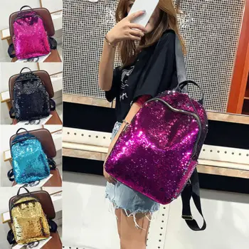 

Girls Sequins Backpack Glitter Bling School Travel Rucksack Bag Ladies Solid Sequined Hot Backpacks Girls Hot Sale