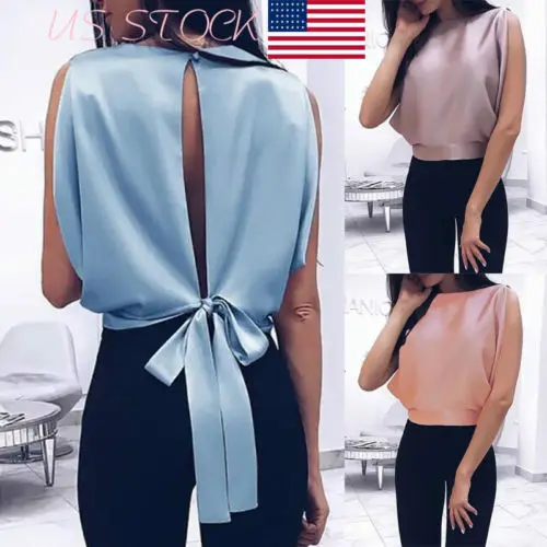 

Women Fashion Loose Blouse Sexy Backless Tops Casual Summer Solid Colour Soft Vest Crop Top Women Girl 2019