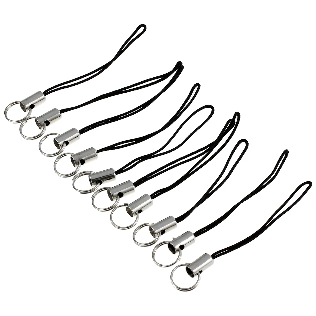 

New-10 Piece Cell Phone Strap with Black/Silver Tone Split Ring