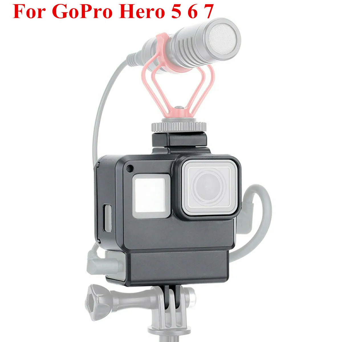 

V2 Vlog Case Housing Shell for GoPro Hero 7, Vlogging Cage Frame Cold Shoe Mount for Microphone, For GoPro 5 6 7 Accessories