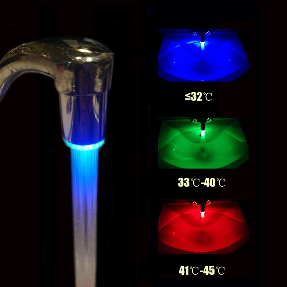 

Novelty LED Water Faucet Light Temperature Control Colorful Changing 3 Color Water Power Glow Shower Head Kitchen Tap Aerators