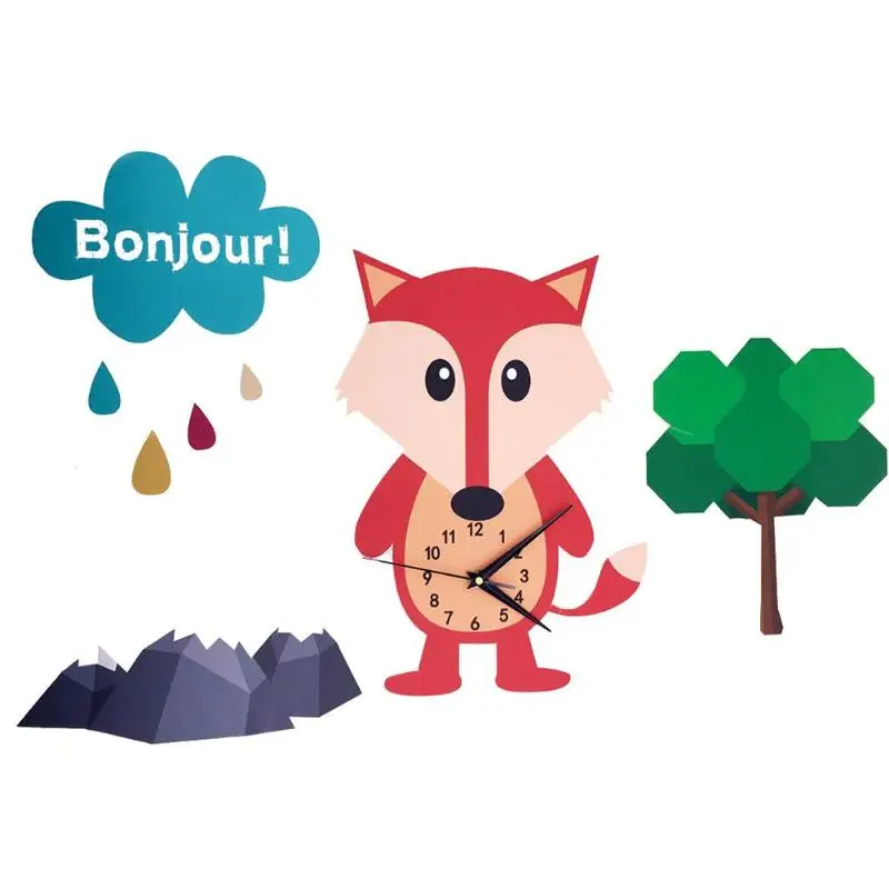

Cartoon Fox Wall Clock PVC DIY Wall Clock Wall Decals Nursery Room Decor