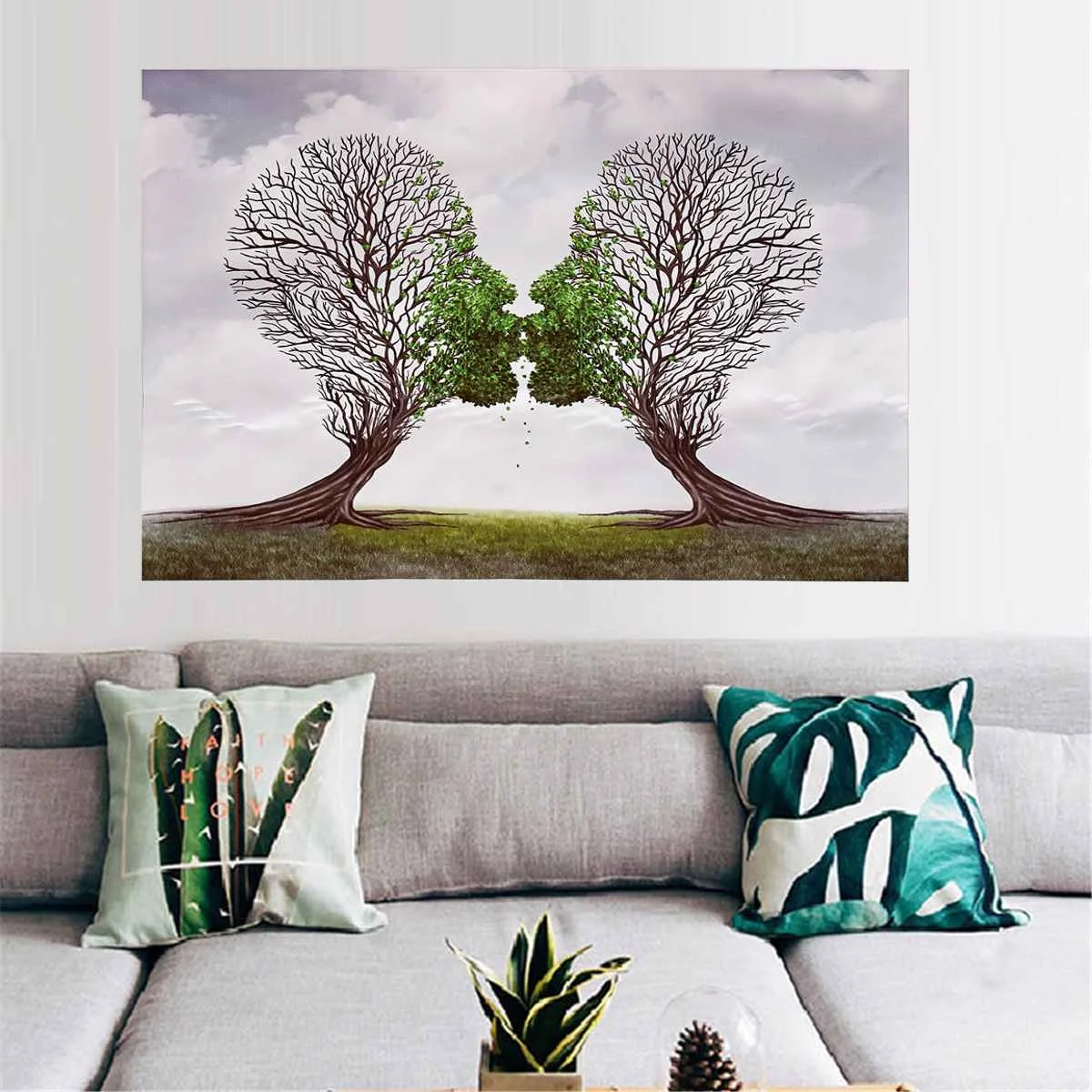LOVE GREEN TREES KISS FLORAL STRETCHED Pictures Canvas Wall Art Prints