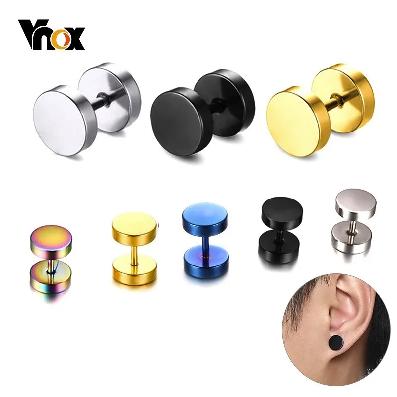 Vnox Fashion Stainless Steel Stud Earrings for Women Men Barbell Dumbbell Punk Gothic Retro Brincos