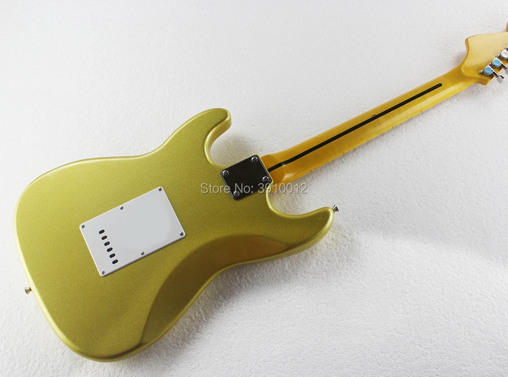 High quality Gold Electric Guitar with Yellow Scalloped Neck,White Pickguard,SSS Pickups,Chrome Hardware,Can be customized Free High quality Gold Electric Guitar with Yellow Scalloped Neck,White Pickguard,SSS Pickups,Chrome Hardware,Can be customized Free