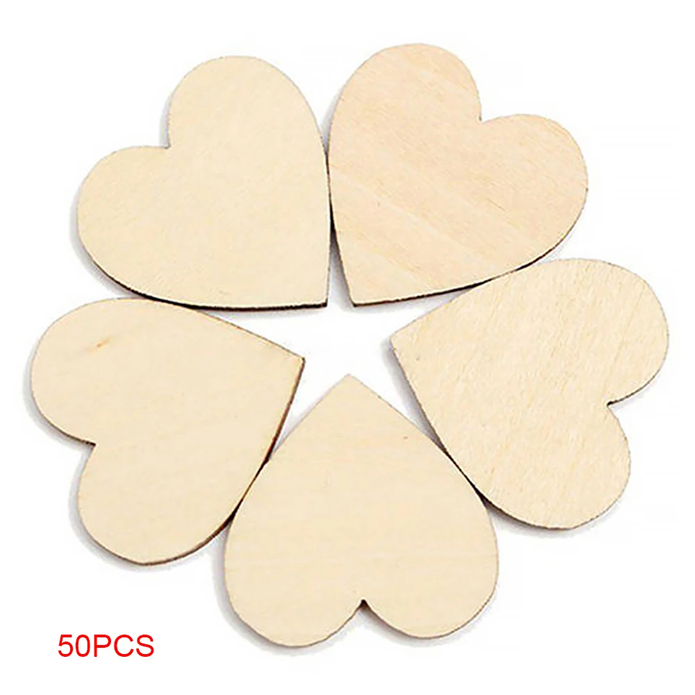 50Pcs Wooden PatchLove Hearts Shapes Embellishments Small Plain Craft Decoration 20/30/40mm #0128