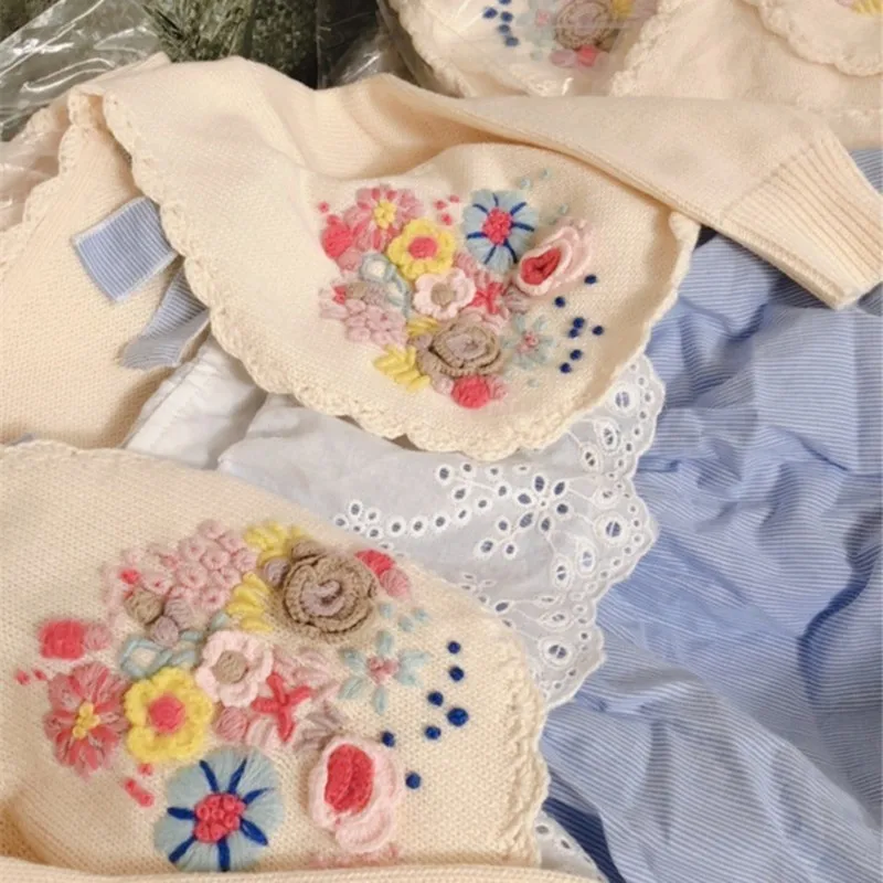

spring baby girl cardigan embroidery flower long sleeve boutique clothes for girl sweater kids sweater hand made fashion