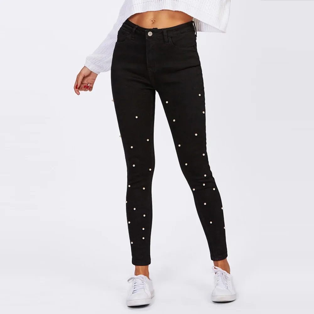 Jeans Women 2019 Spring Skinny Pencil Denim Jeans Women Casual Stretch Slim Black Pearl Pants Jean Plus Size Jeans Women 2019 Spring Skinny Pencil Denim Jeans Women Casual Stretch Slim Black Pearl Pants Jean Plus Size