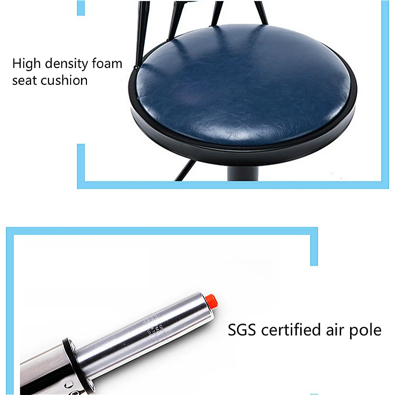European Style Iron Bar Chair Lifted Rotated Retro Printing High Stool with Backrest Multi-purpose PU Seat Front Desk Chair