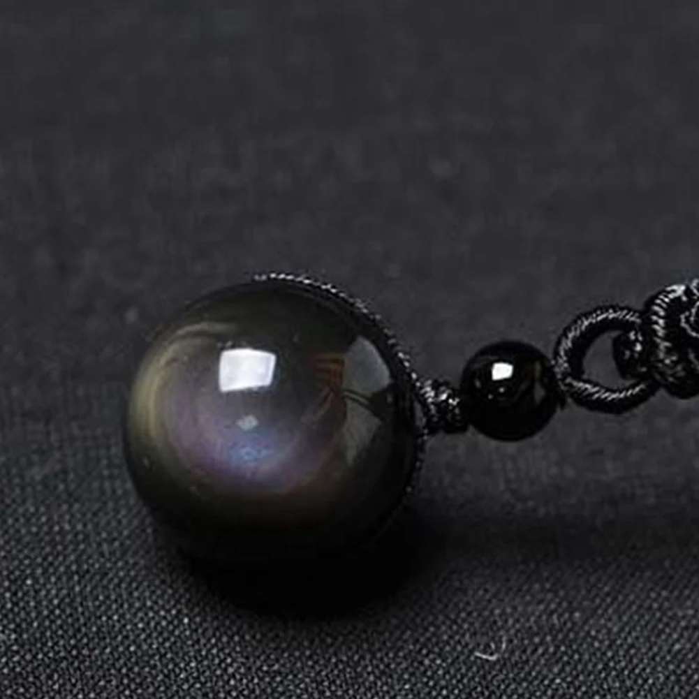 Natural Obsidian Pendants Rainbow Eye Good Luck Bead Pendant Woman Long Chain Necklaces Knitted Harajuku Necklace Crystal Ball